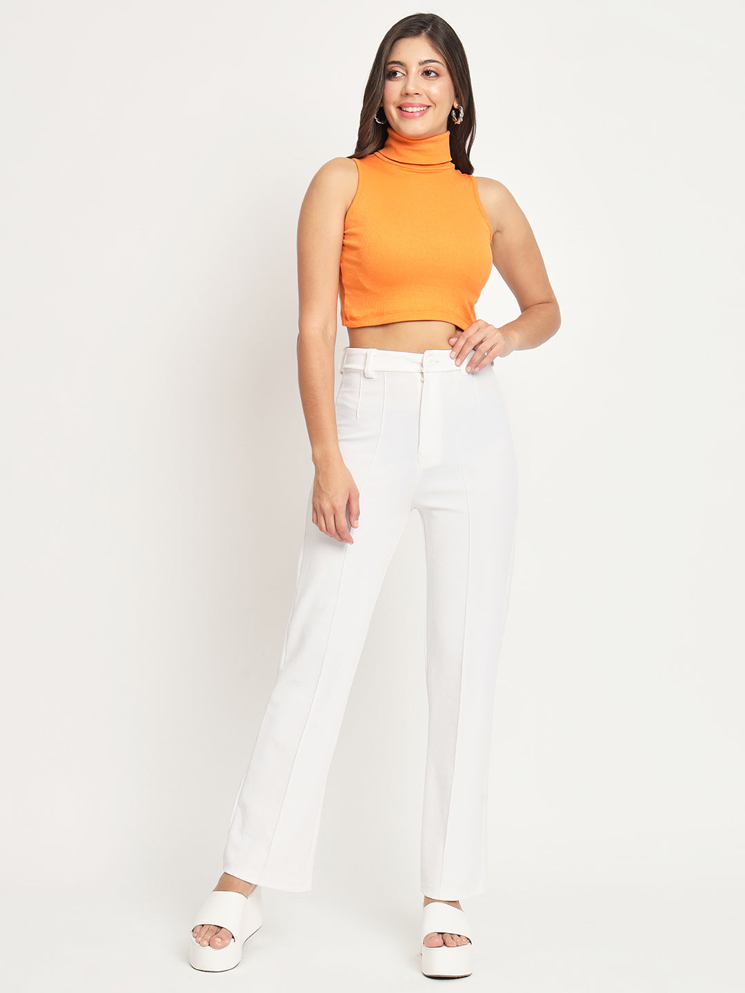 High Neck Sleeveless Crop Top full view