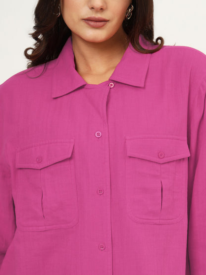 Women Classic Fit Solid Spread Collar Cotton Casual Shirt