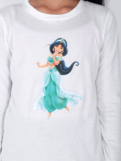 Girls Jasmine Printed Round Neck Cotton Jasmine T-shirt