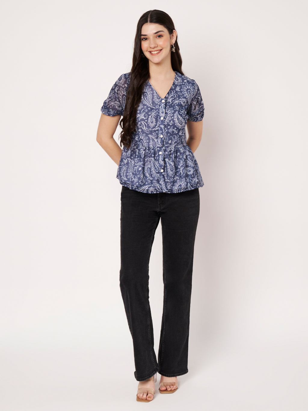 Women Printed Georgette Peplum Top