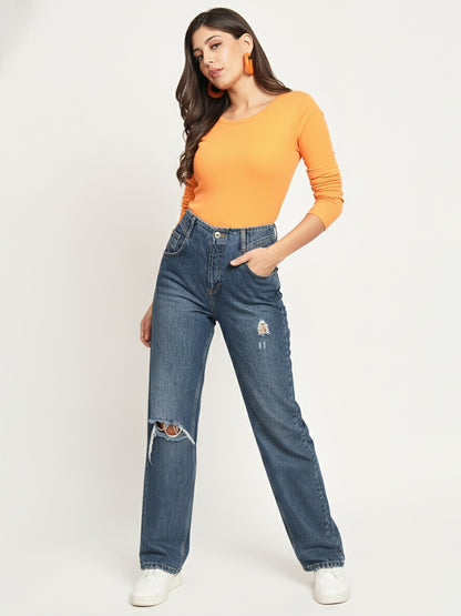 Full sleeve ribbed fitted top for everyday wear