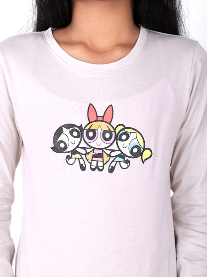 Power Puff Girls Printed Round Neck Cotton T-shirt