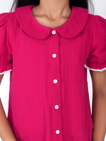 Girls Solid Cotton Shirt Style Top
