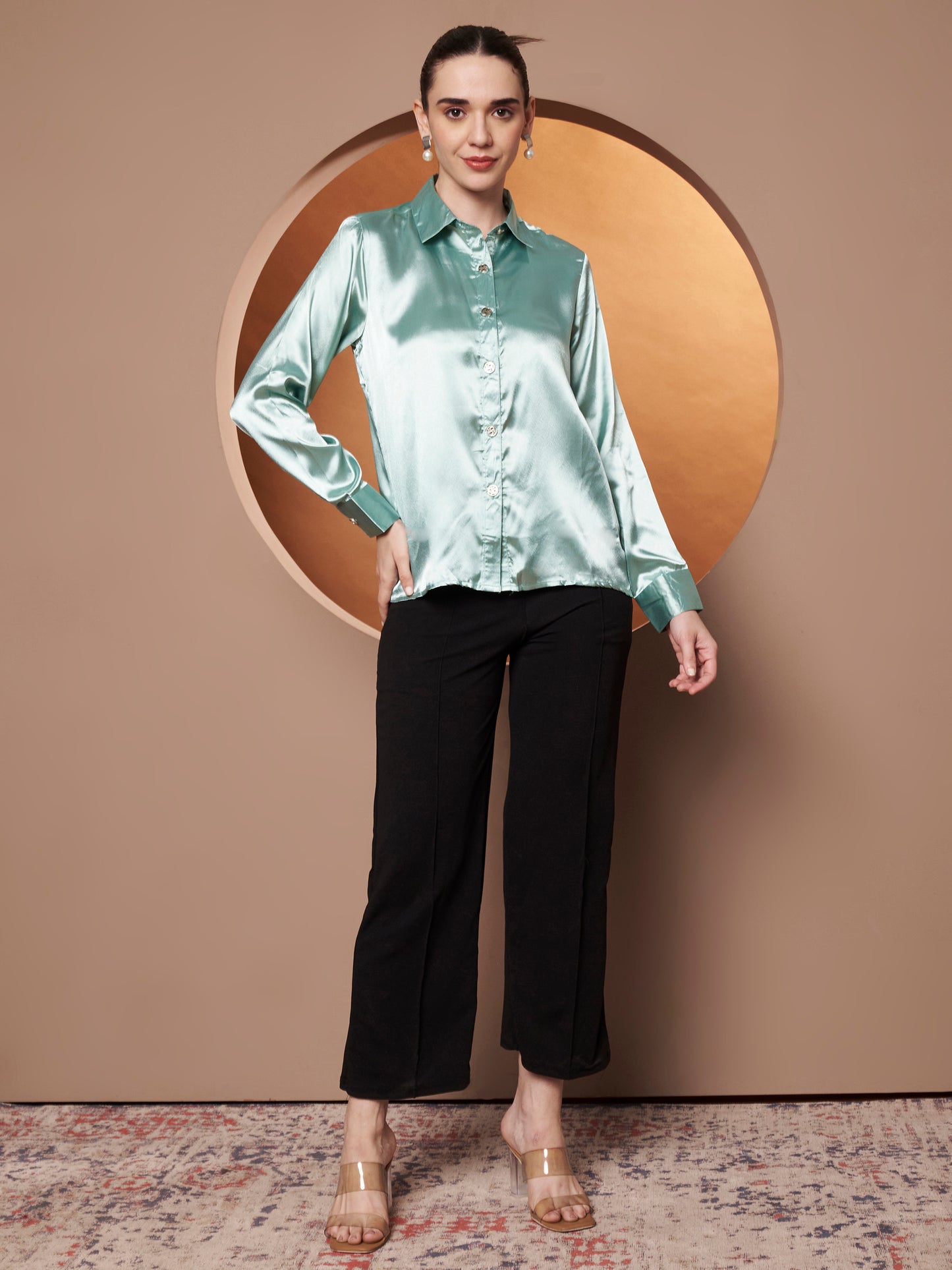 Women Blue Classic Slim Fit Casual Shirt