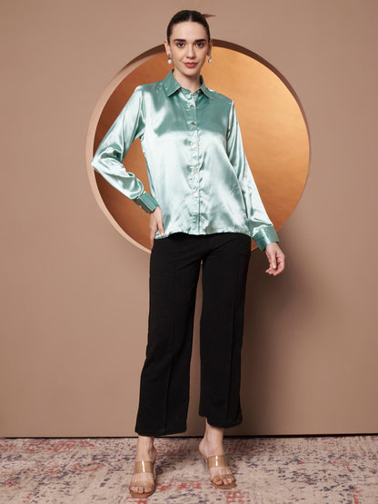 Women Blue Classic Slim Fit Casual Shirt