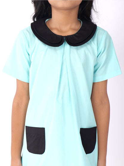 Girls Colourblocked Peter Pan Collar Cotton A-Line Dress