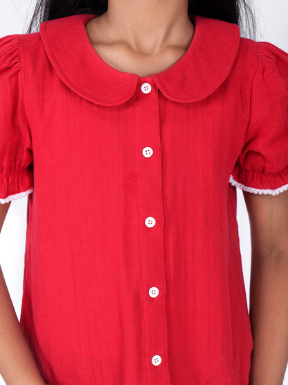 Cotton Peter Pan Collar Shirt Style Top