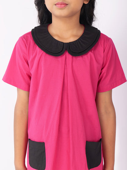 Girls Colourblocked Peter Pan Collar Cotton A-Line Dress