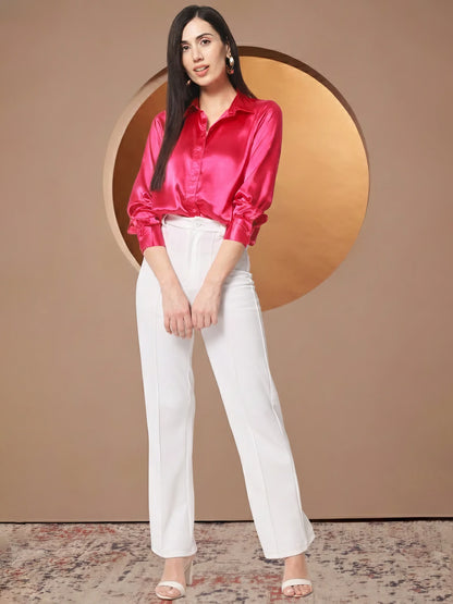 Women Pink Classic Slim Fit Floral Casual Shirt