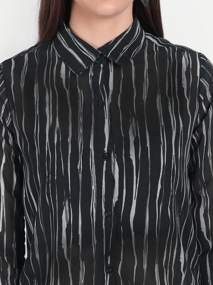 Women Navy Blue Relaxed Striped Casual Shirt