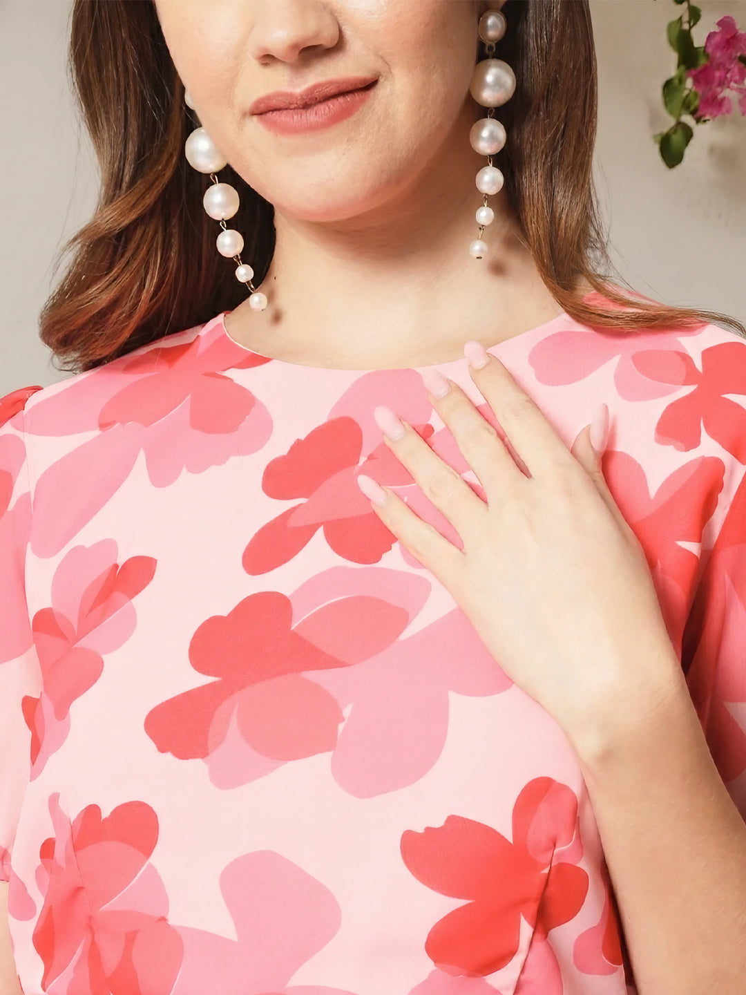Close-up of floral print on georgette fabric