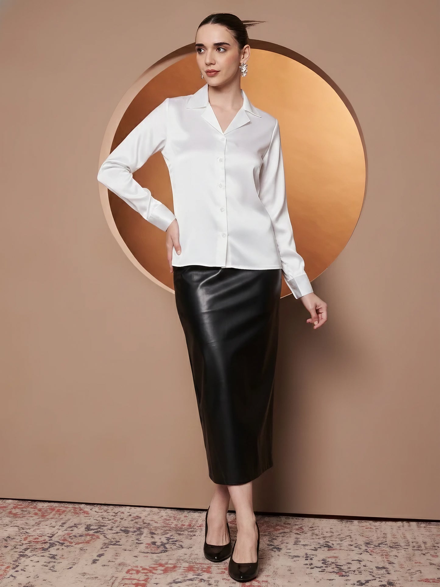Spread Collar Satin Casual Shirt