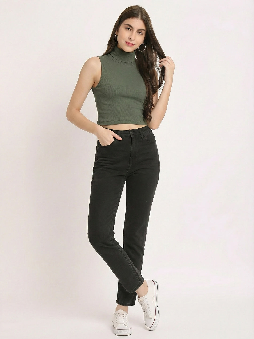 High Neck Sleeveless Crop Fitted Top full view