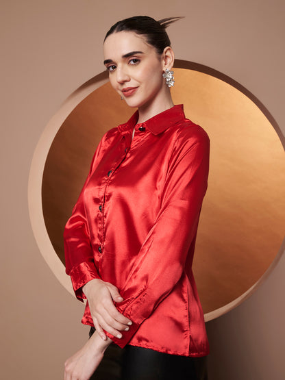 Women Red Classic Slim Fit Casual Shirt