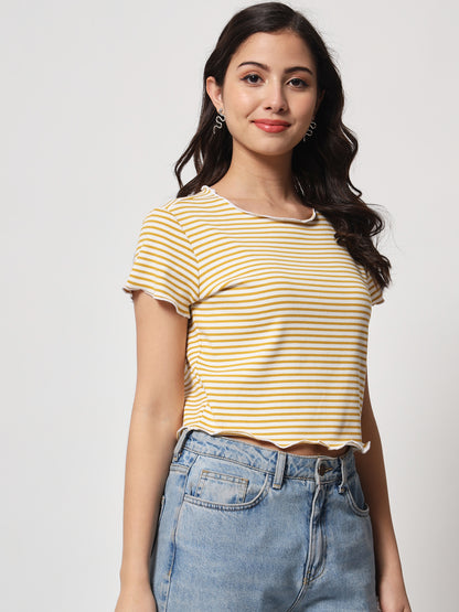 Mustard Yellow Striped Organic Cotton Crop Top