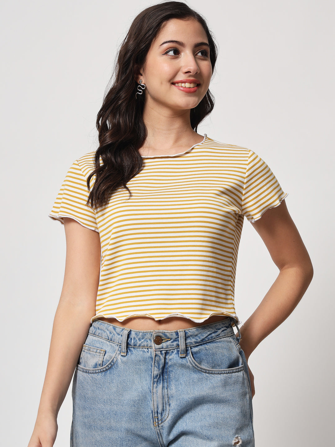 Mustard Yellow Striped Organic Cotton Crop Top