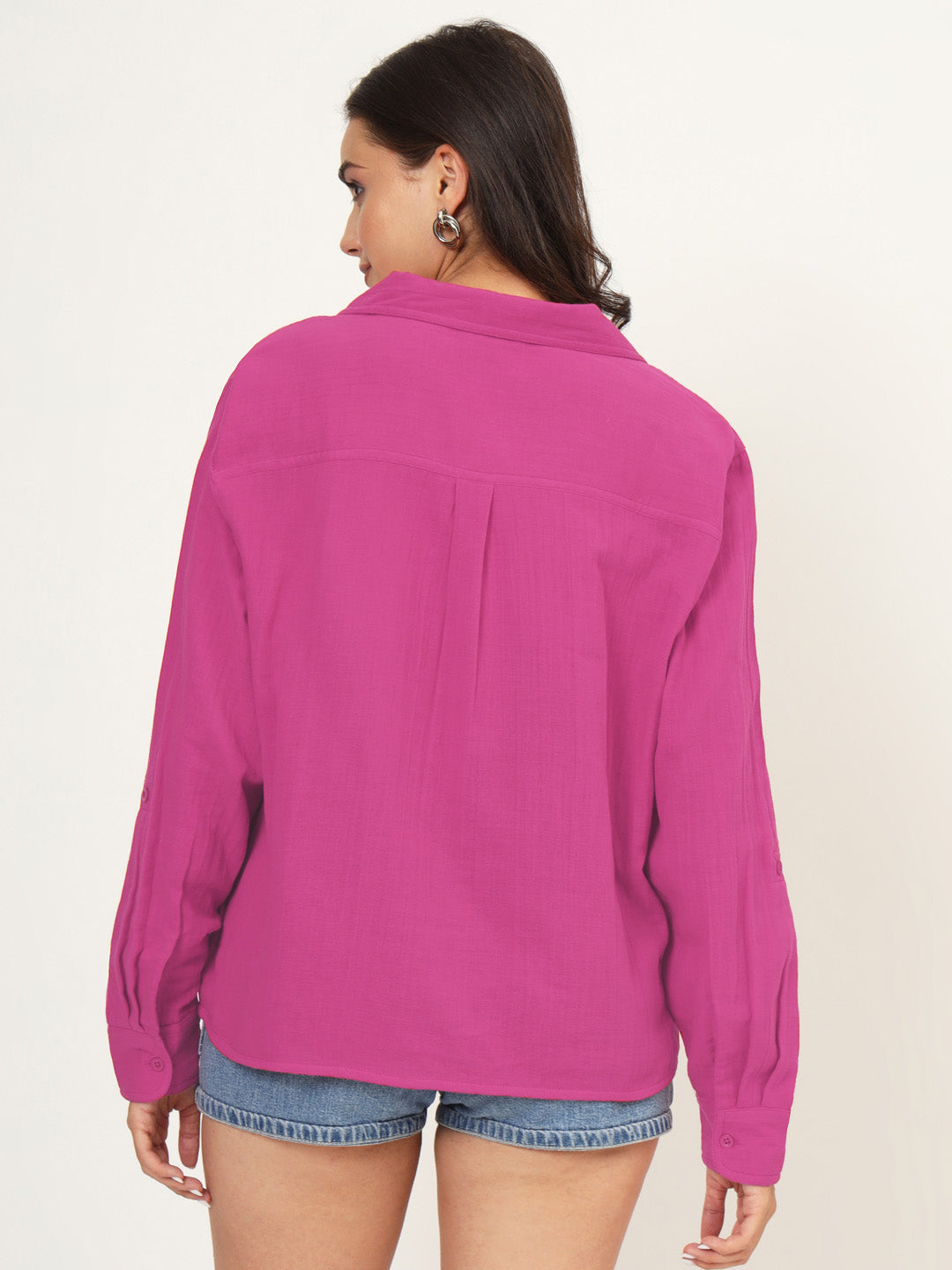 Women Classic Fit Solid Spread Collar Cotton Casual Shirt