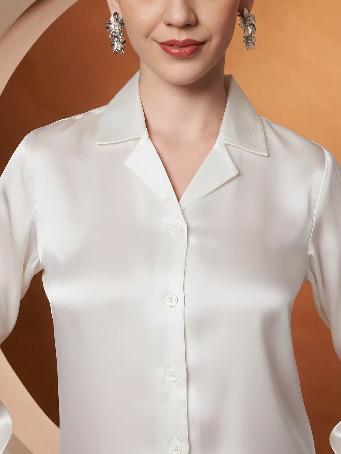 Spread Collar Satin Casual Shirt