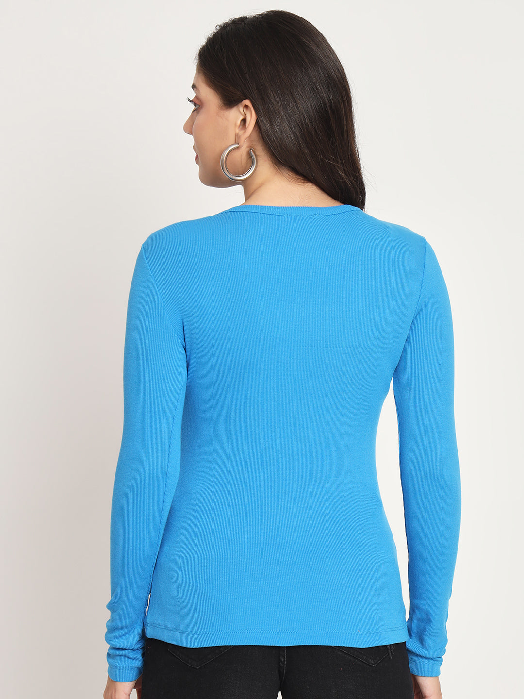 Ribbed Round Neck Fitted Top back up