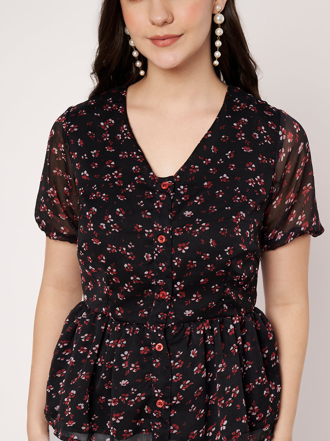 Women Floral Print Peplum Top