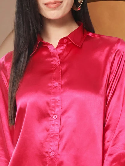 Women Pink Classic Slim Fit Floral Casual Shirt