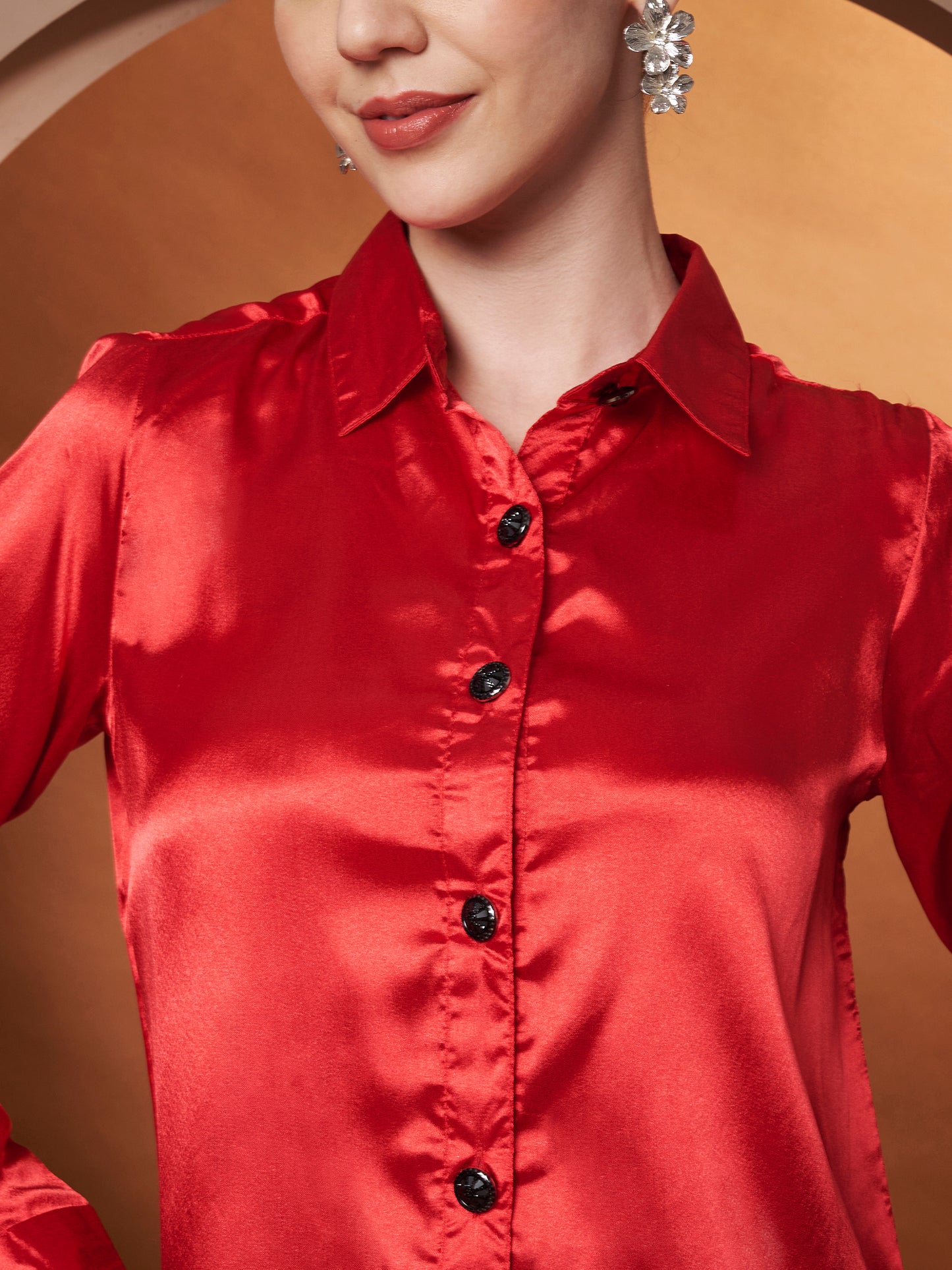 Women Red Classic Slim Fit Casual Shirt