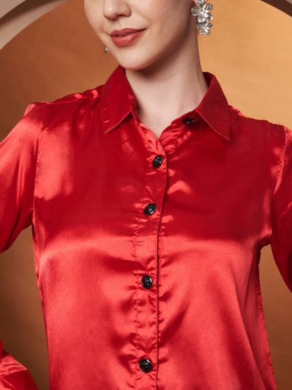 Women Red Classic Slim Fit Casual Shirt