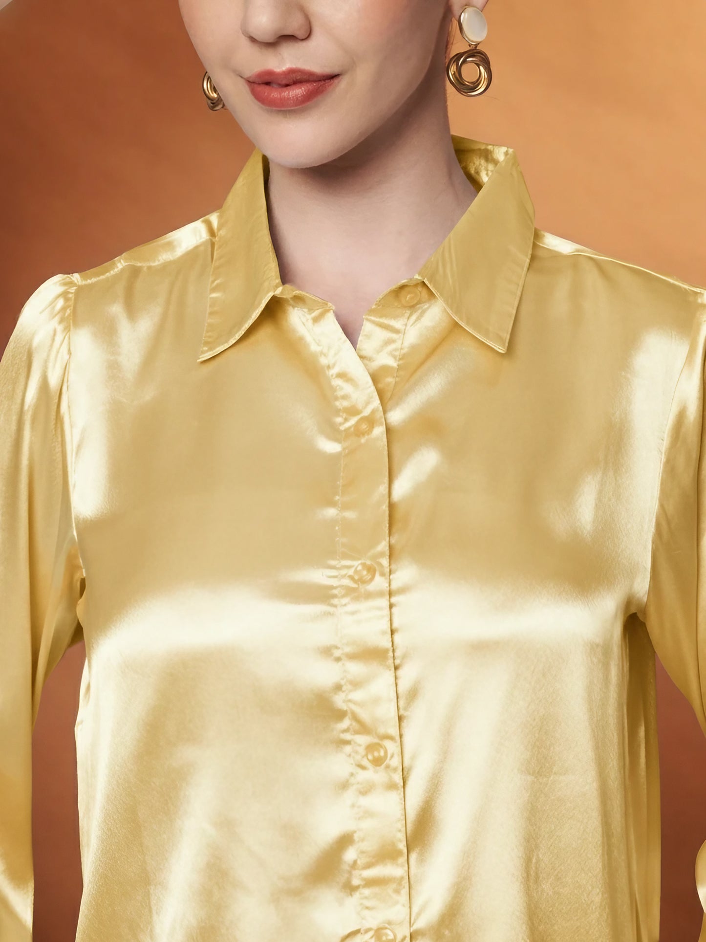 Women Gold-Toned Classic Slim Fit Casual Shirt