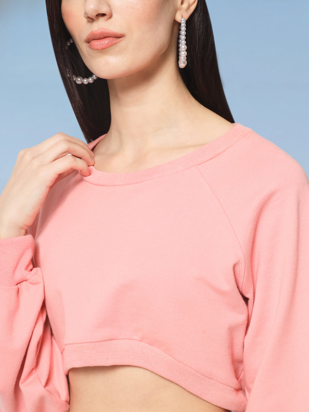 Women Pink Crop Sweatshirt close up