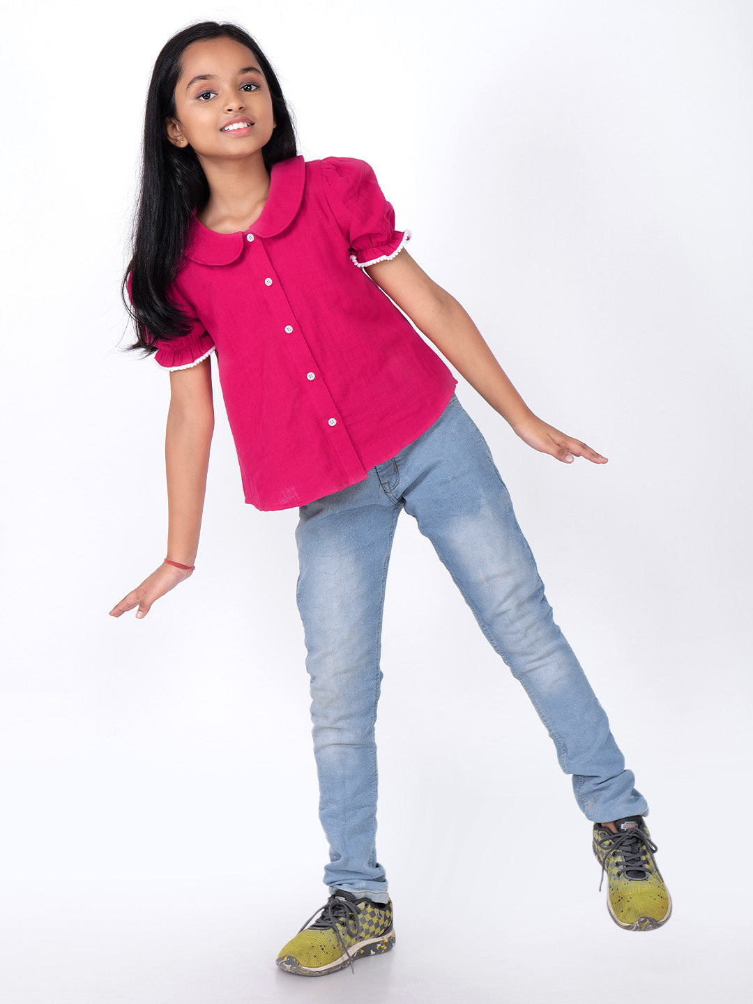 Girls Solid Cotton Shirt Style Top
