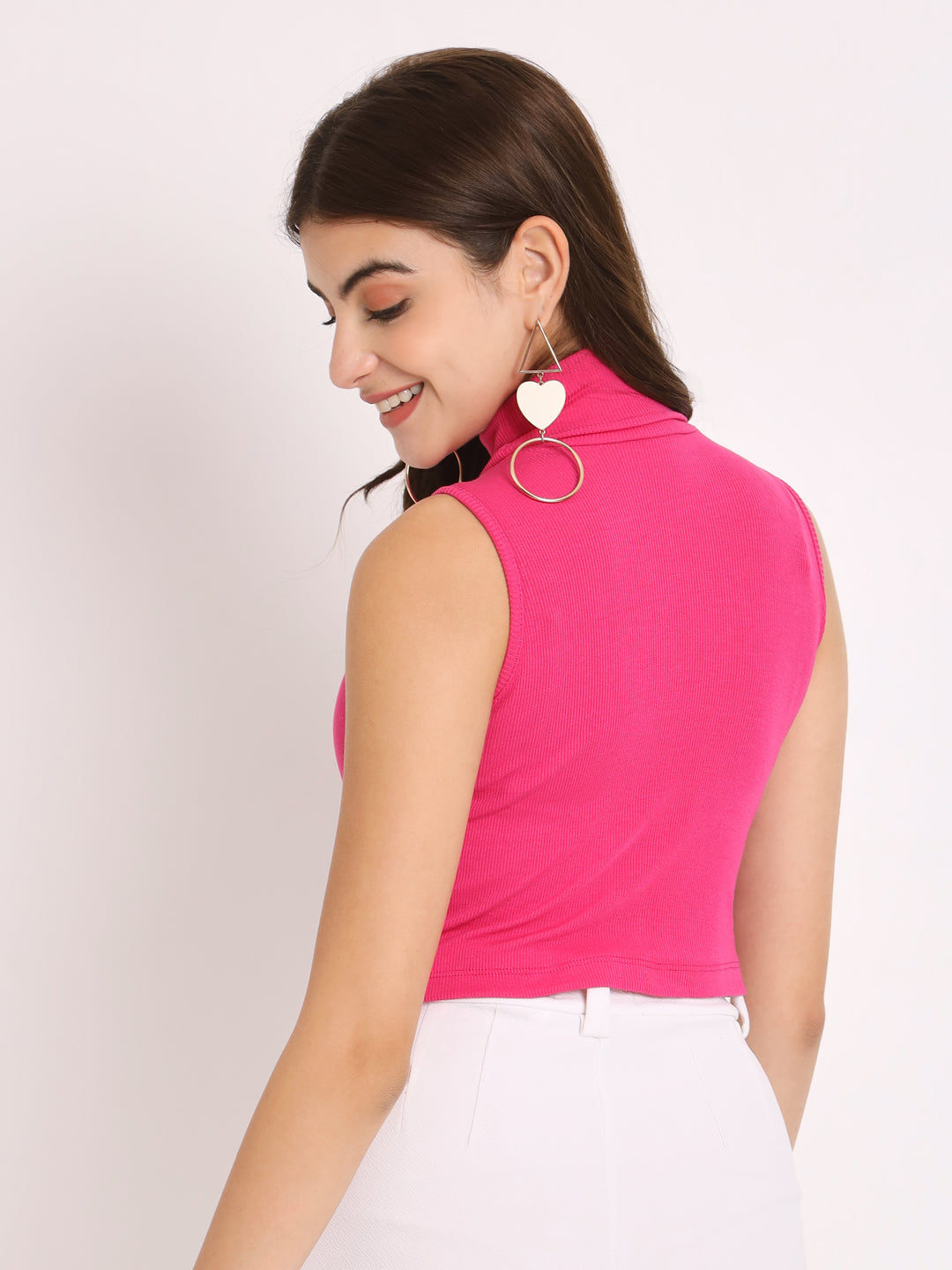 Turtle Neck Ribbed Modal Crop Top back side