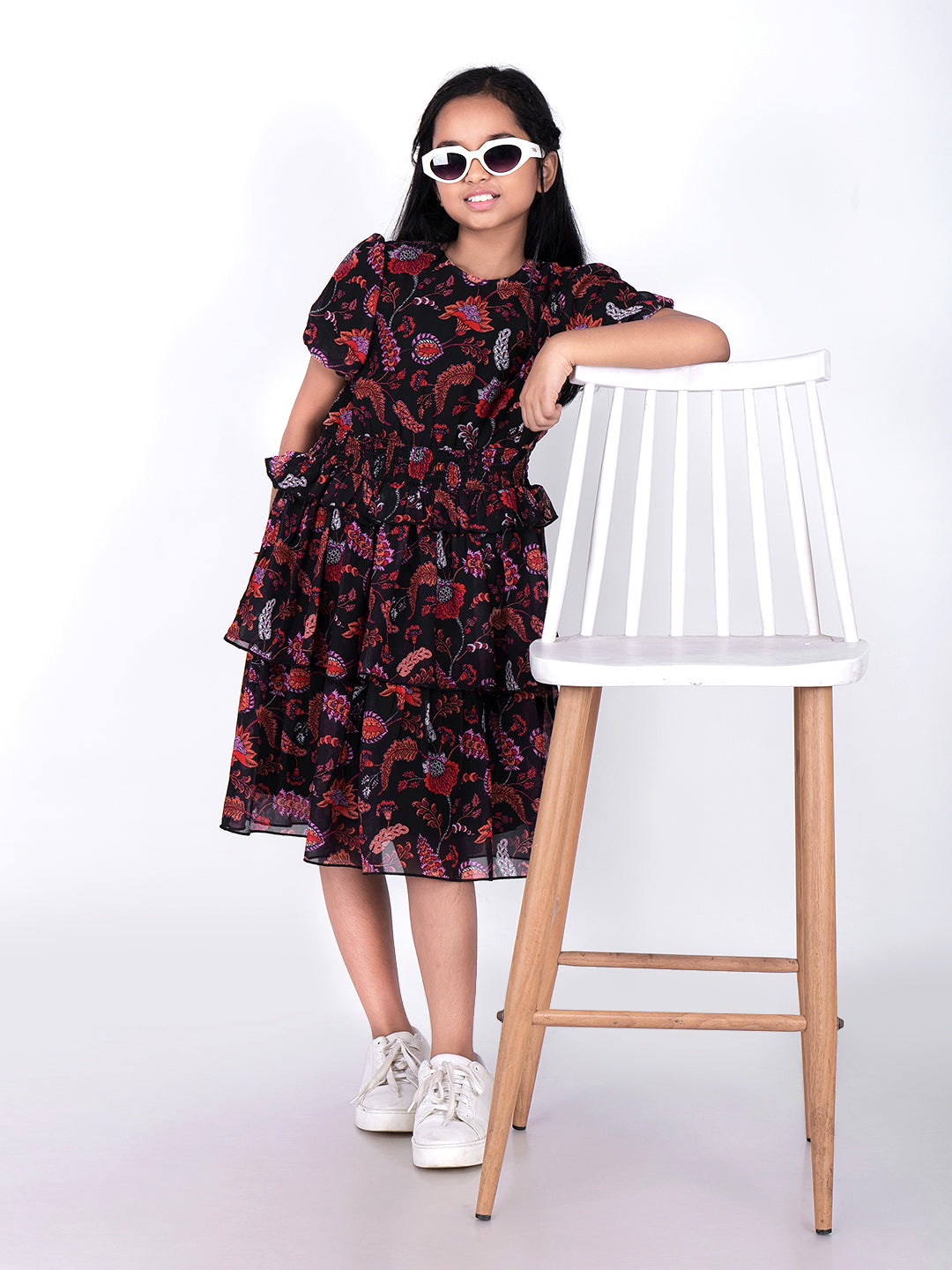 Floral Print Puff Sleeve Fit & Flare Dress