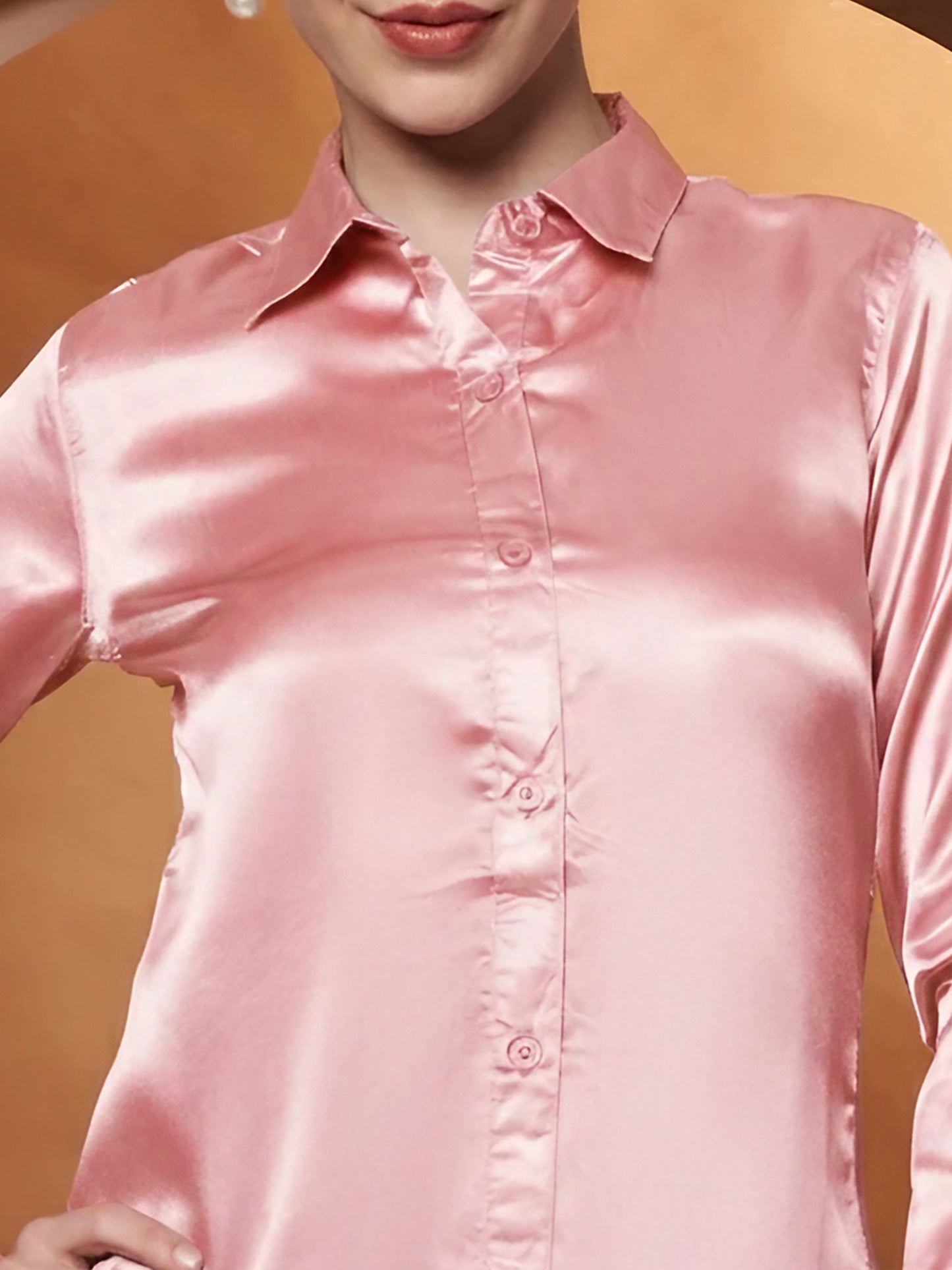 Spread Collar Long Sleeves Satin Classic Shirt
