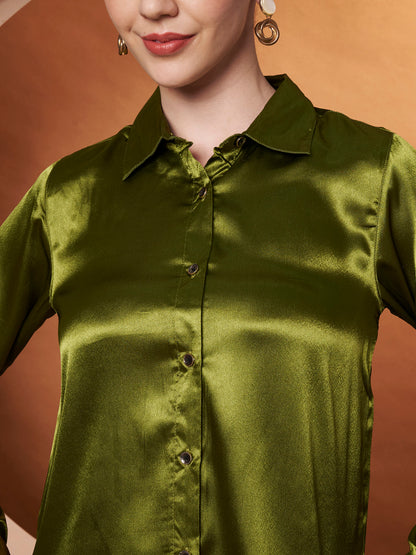 Women Olive Green Classic Slim Fit Casual Shirt