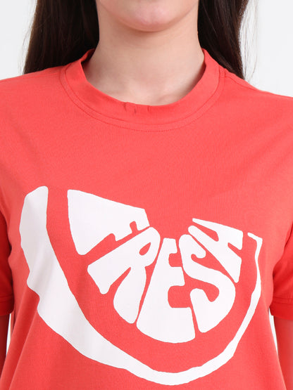 Women Printed Slim Fit Cotton T-shirt