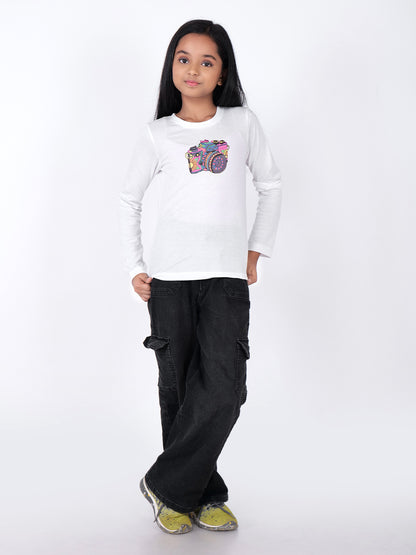 Girls Graphic Printed Round Neck Cotton T-shirt