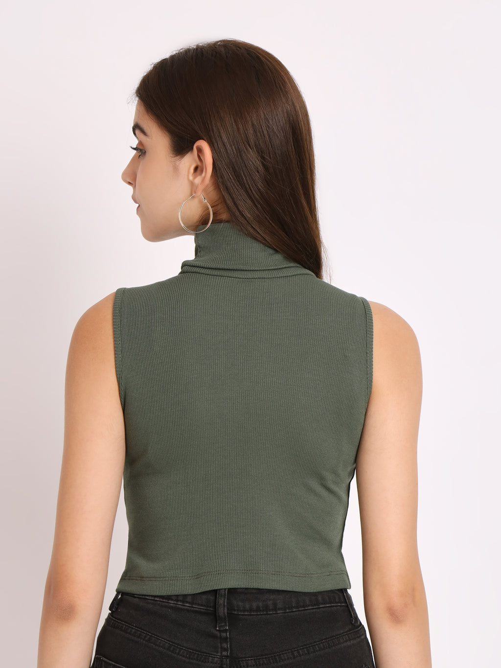 High Neck Sleeveless Crop Fitted Top back side
