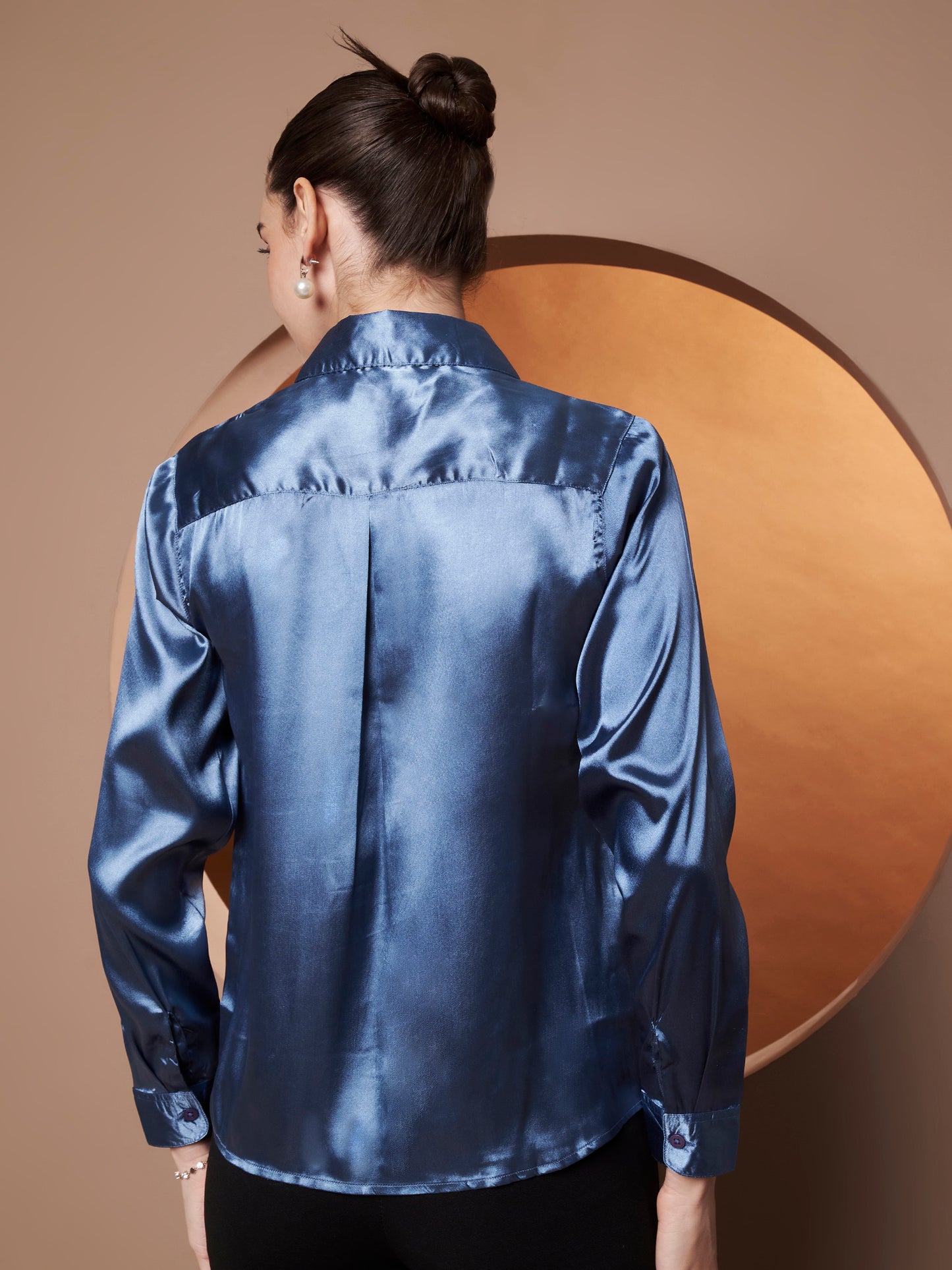 Spread Collar Satin Party Shirt