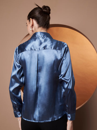 Spread Collar Satin Party Shirt
