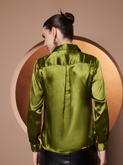 Women Olive Green Classic Slim Fit Casual Shirt