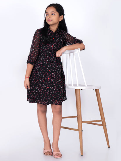 Floral Print Georgette Fit & Flare Dress