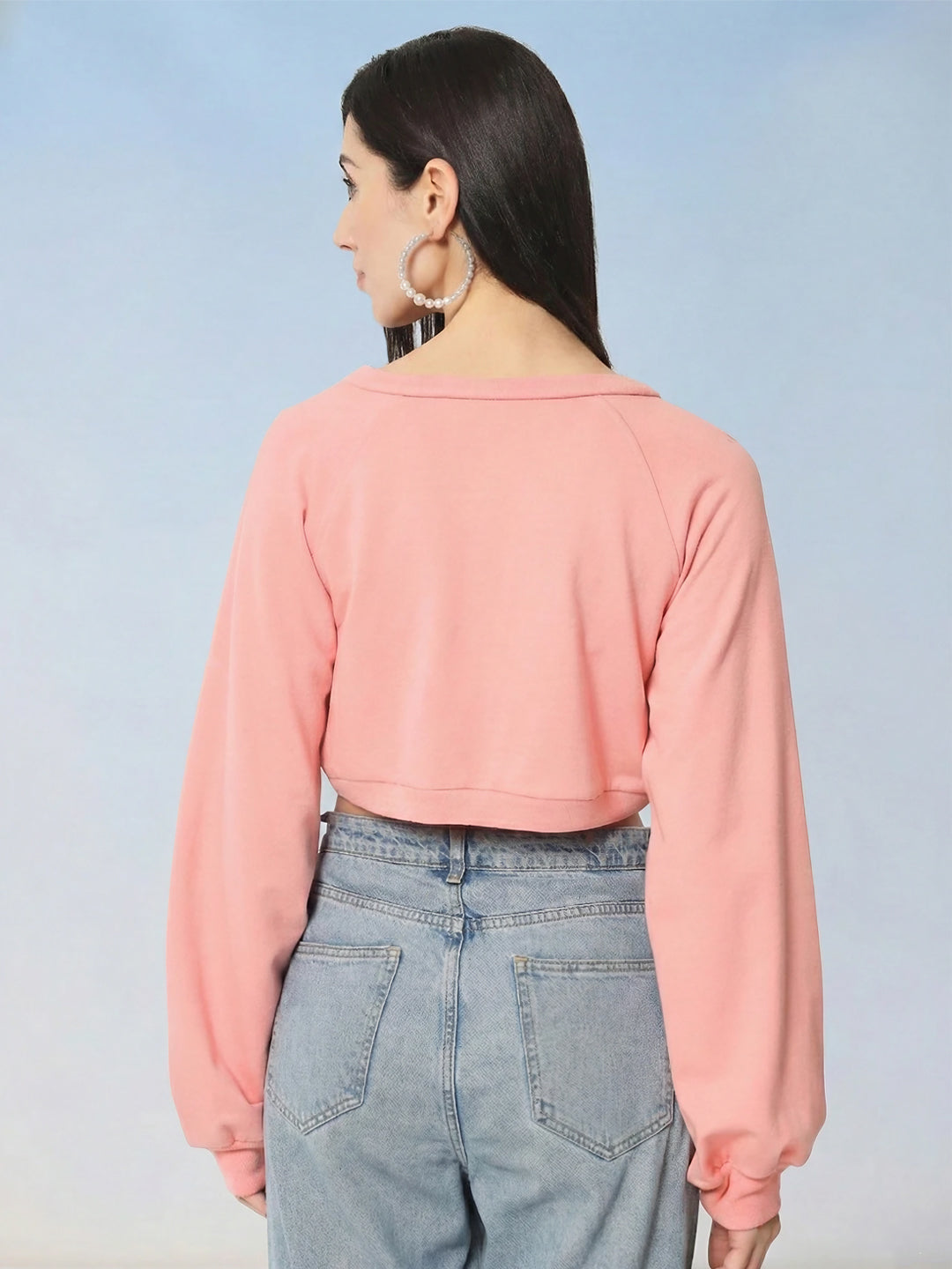 Women Pink Crop Sweatshirt back view