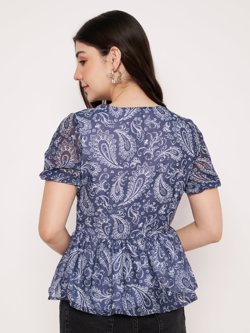 Women Printed Georgette Peplum Top