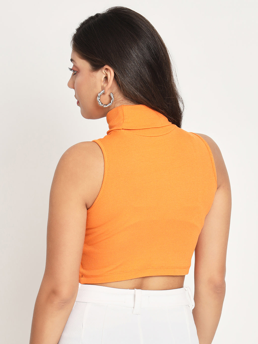 High Neck Sleeveless Crop Top back view