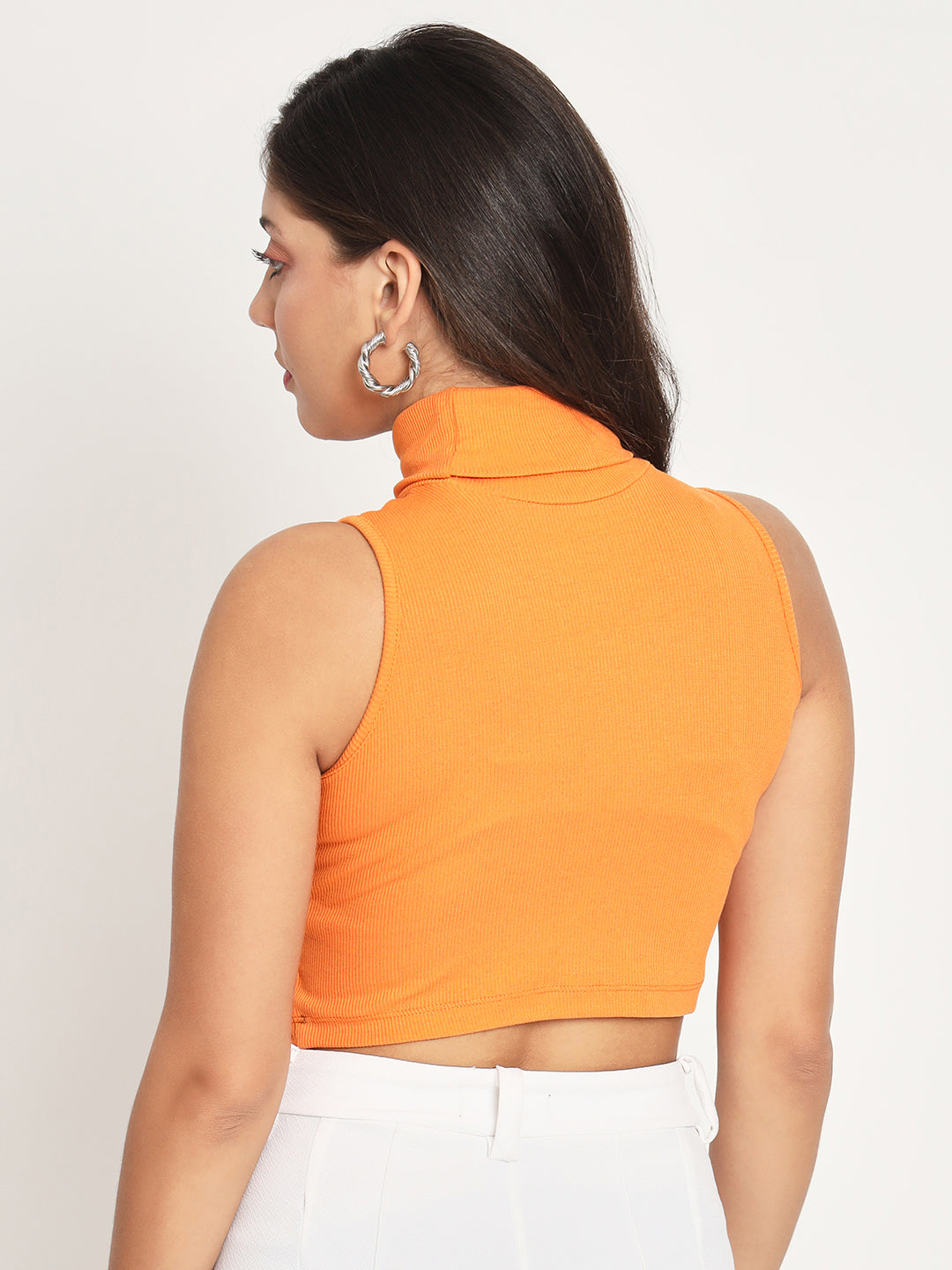 High Neck Sleeveless Crop Top back view