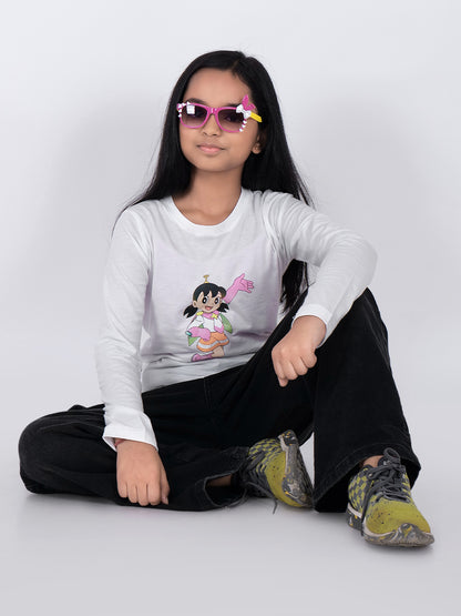 Girls Graphic Printed Round Neck Cotton T-shirt