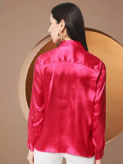 Women Pink Classic Slim Fit Floral Casual Shirt