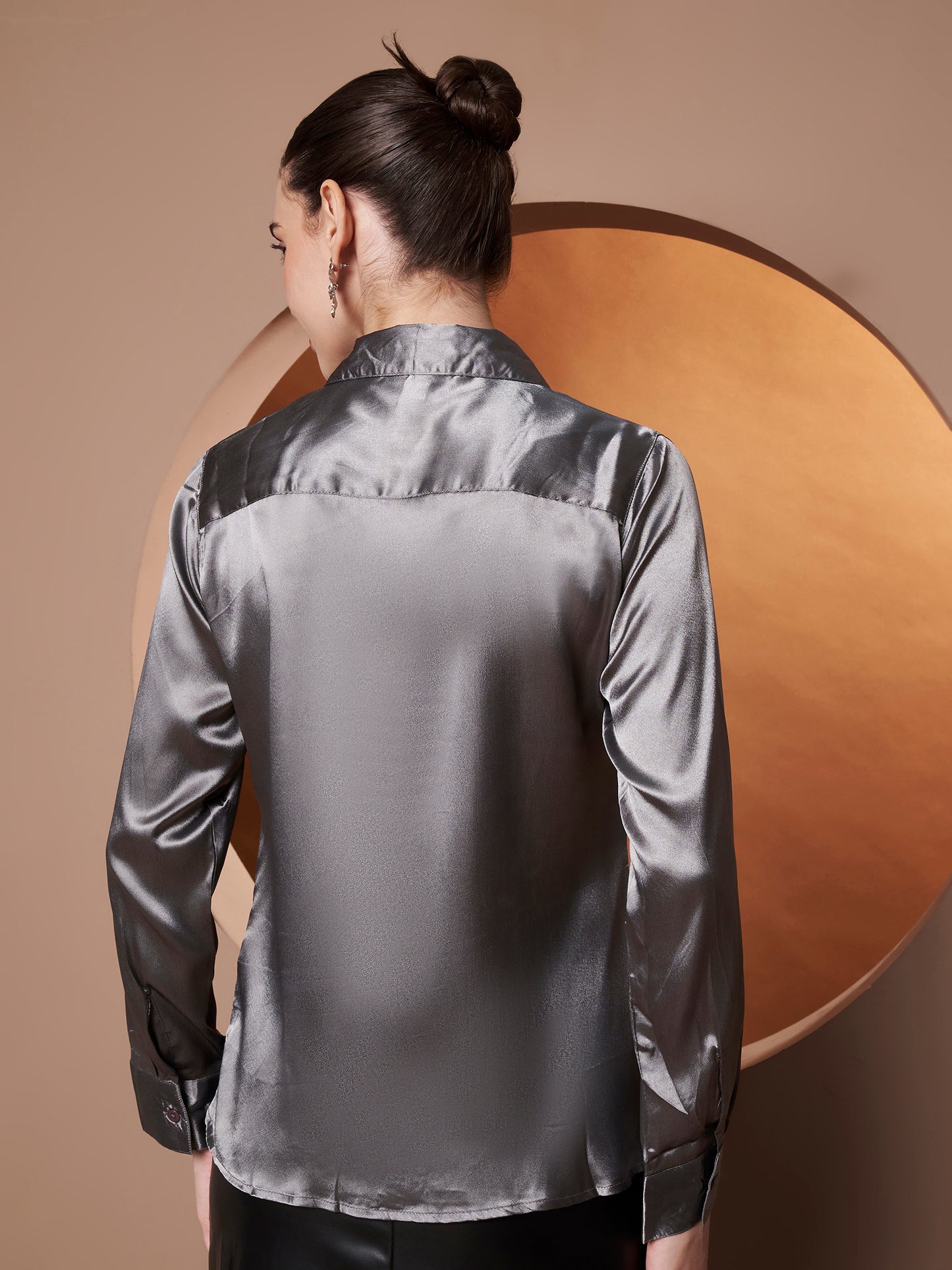 Women Grey Classic Slim Fit Casual Shirt