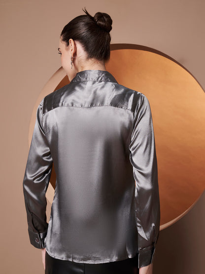 Women Grey Classic Slim Fit Casual Shirt