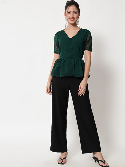 Women Green Dobby Peplum top